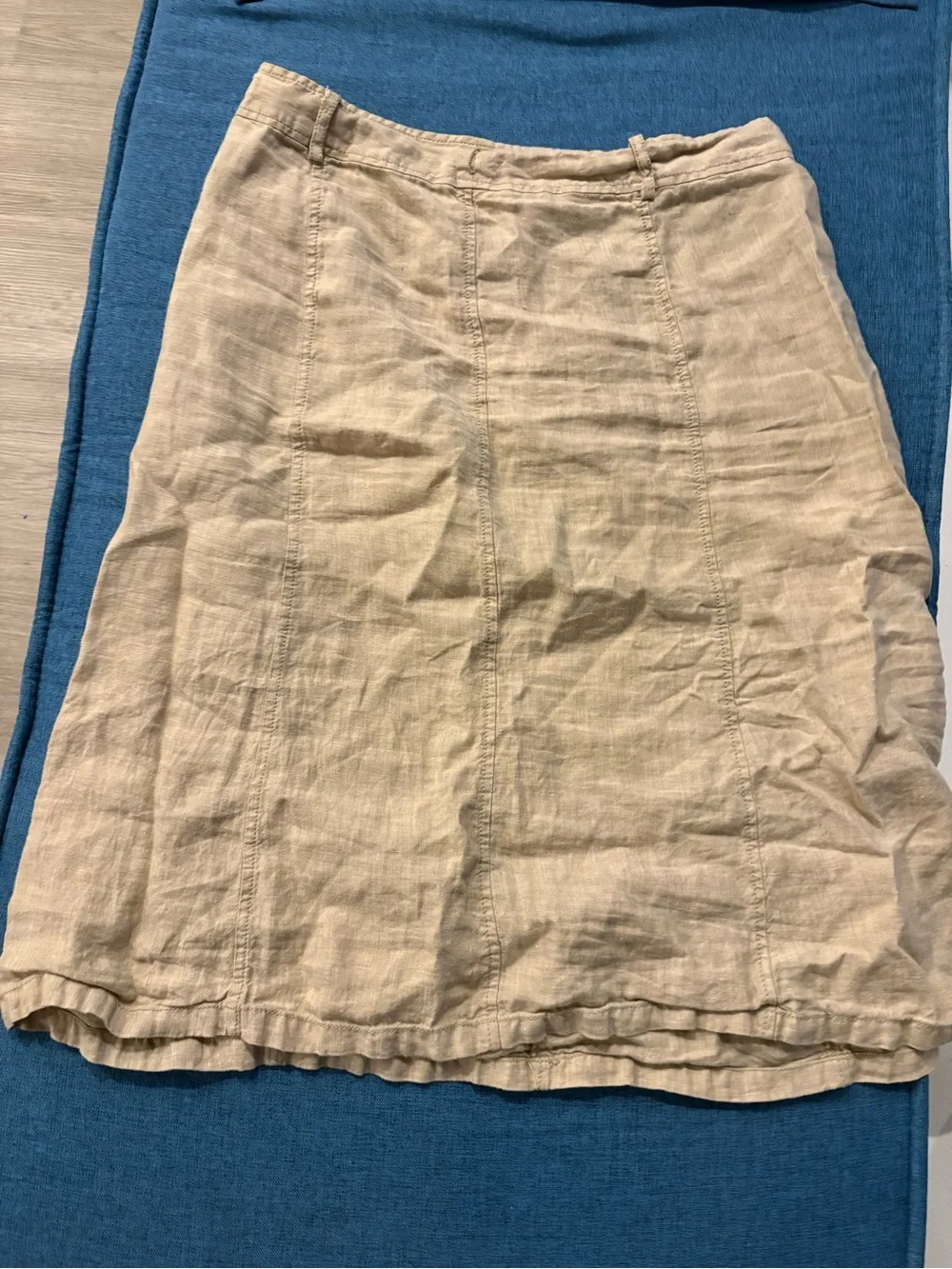 Beige Midi A-Line linen Skirt with Side Pockets - Picture 2 of 3
